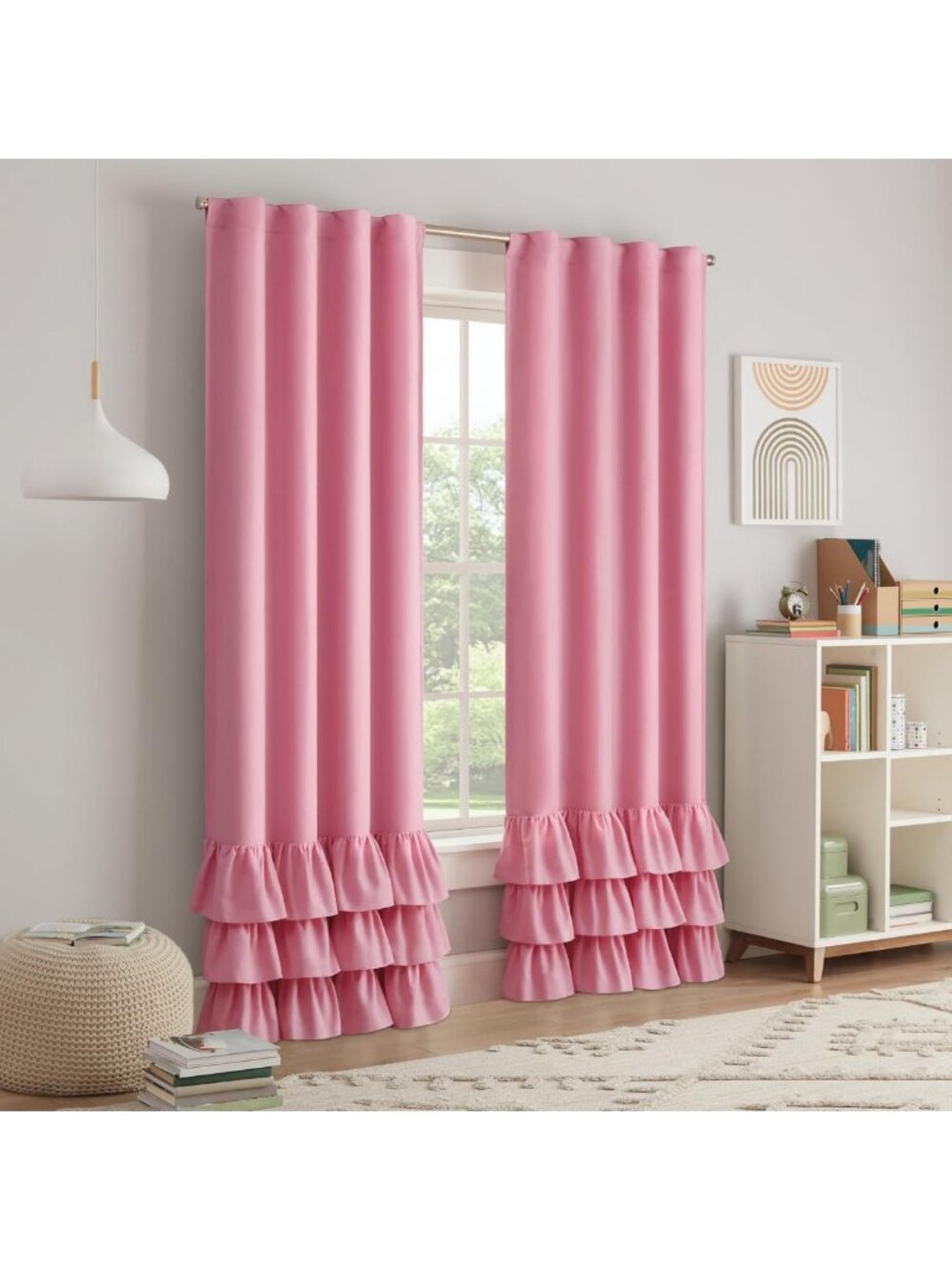 Kids Tiered Ruffle Blackout Curtain, Pink, 40x84 - Stylish Room Decor